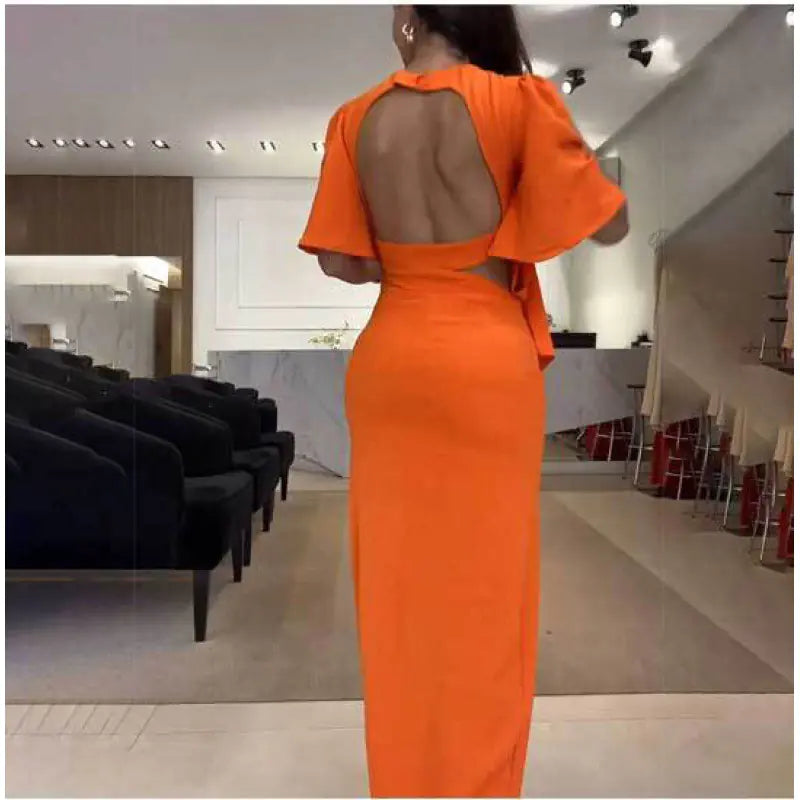Summer Women's Casual Solid Color Dress with Cutout