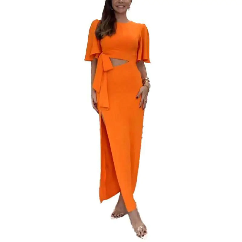 Summer Women's Casual Solid Color Dress with Cutout