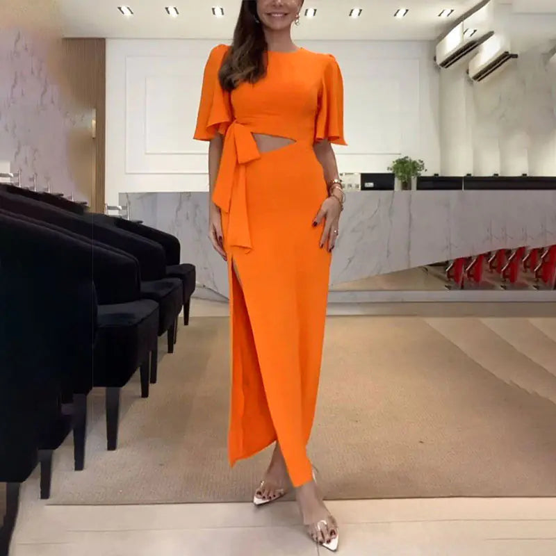 Summer Women's Casual Solid Color Dress with Cutout